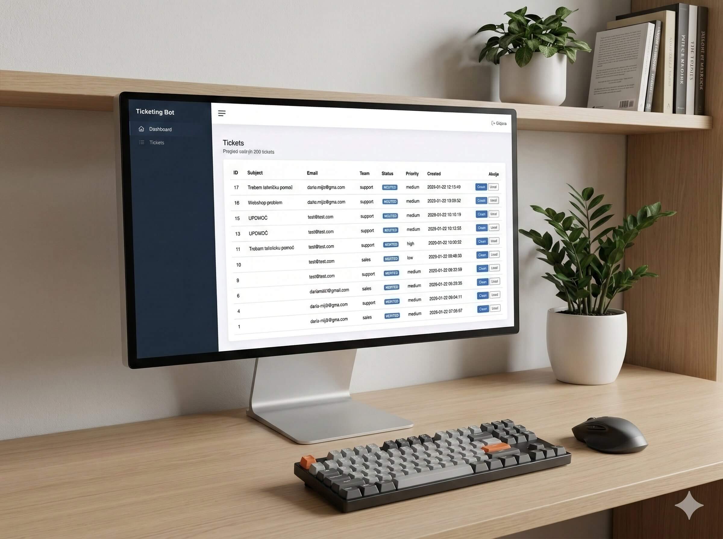 HelpBot Ticket Desk workflow and interface preview